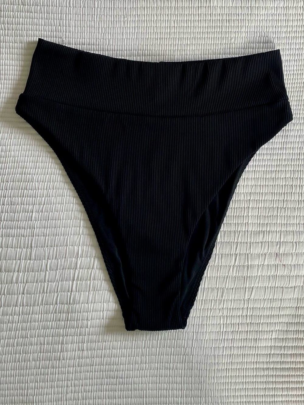 aerie Black Ribbed High Waisted High Cut Cheeky Bikini Bottom NWT